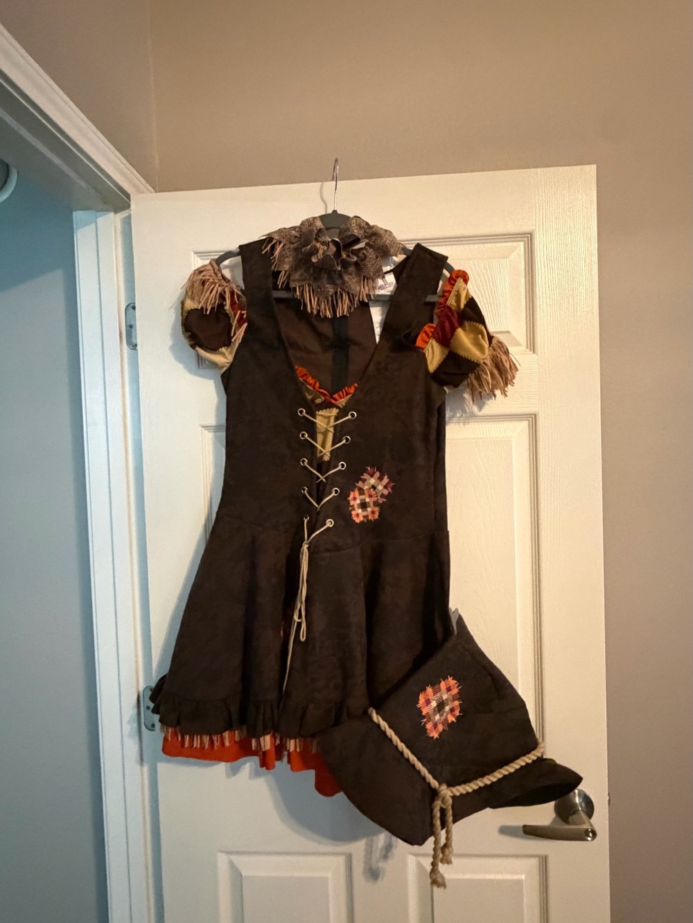 California Costumes Brown & Orange Scarecrow Mini Dress with Patch Details